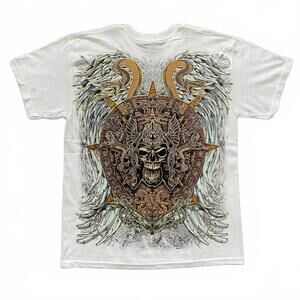 Y2K Affliction Like Snake & Skull Pyramid Temple Graphic Men's Sz L SS T-Shirt